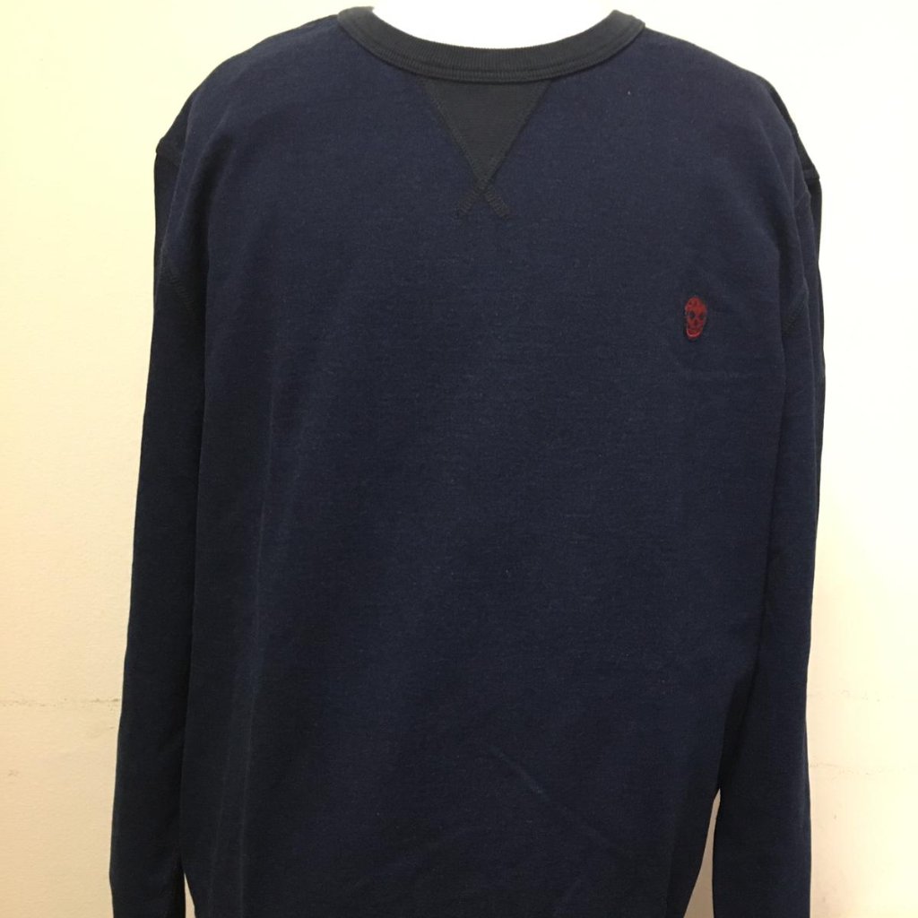 Alexander Mcqueen Dark-Blue Sweater With Red Skull